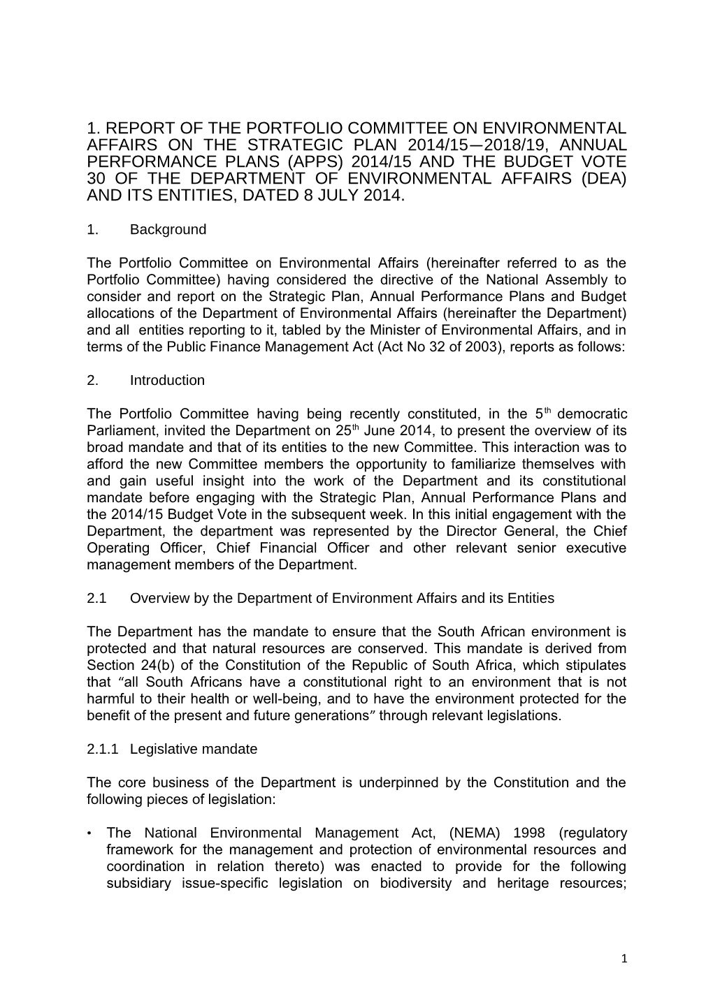 2.1Overview by the Department of Environment Affairs and Its Entities