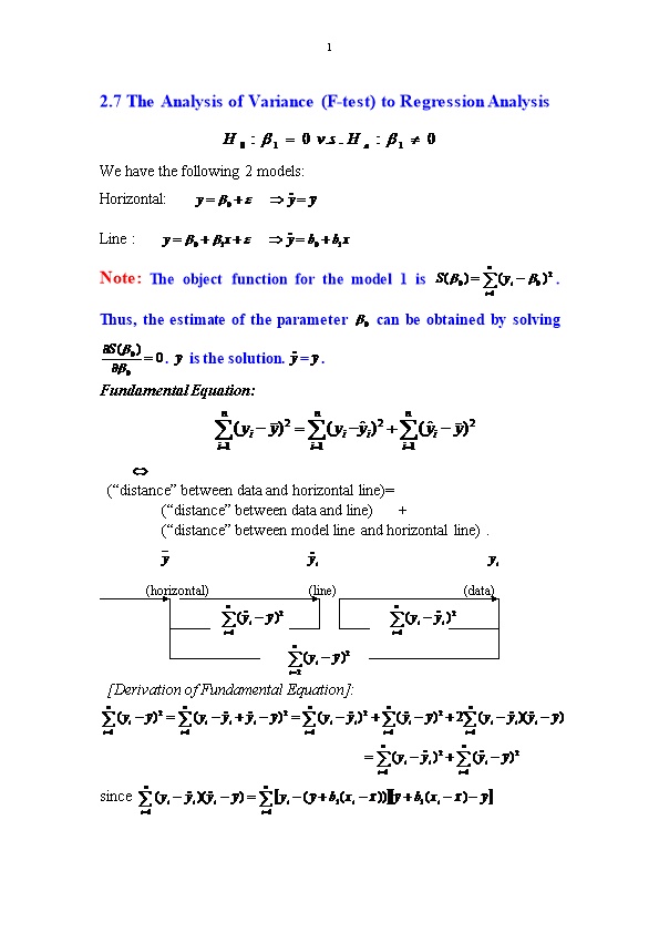 2.7 the Analysis of Variance (F-Test) to Regression Analysis