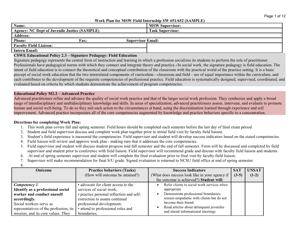 Guidelines for Completing the Child Welfare Scholar Field Evaluation