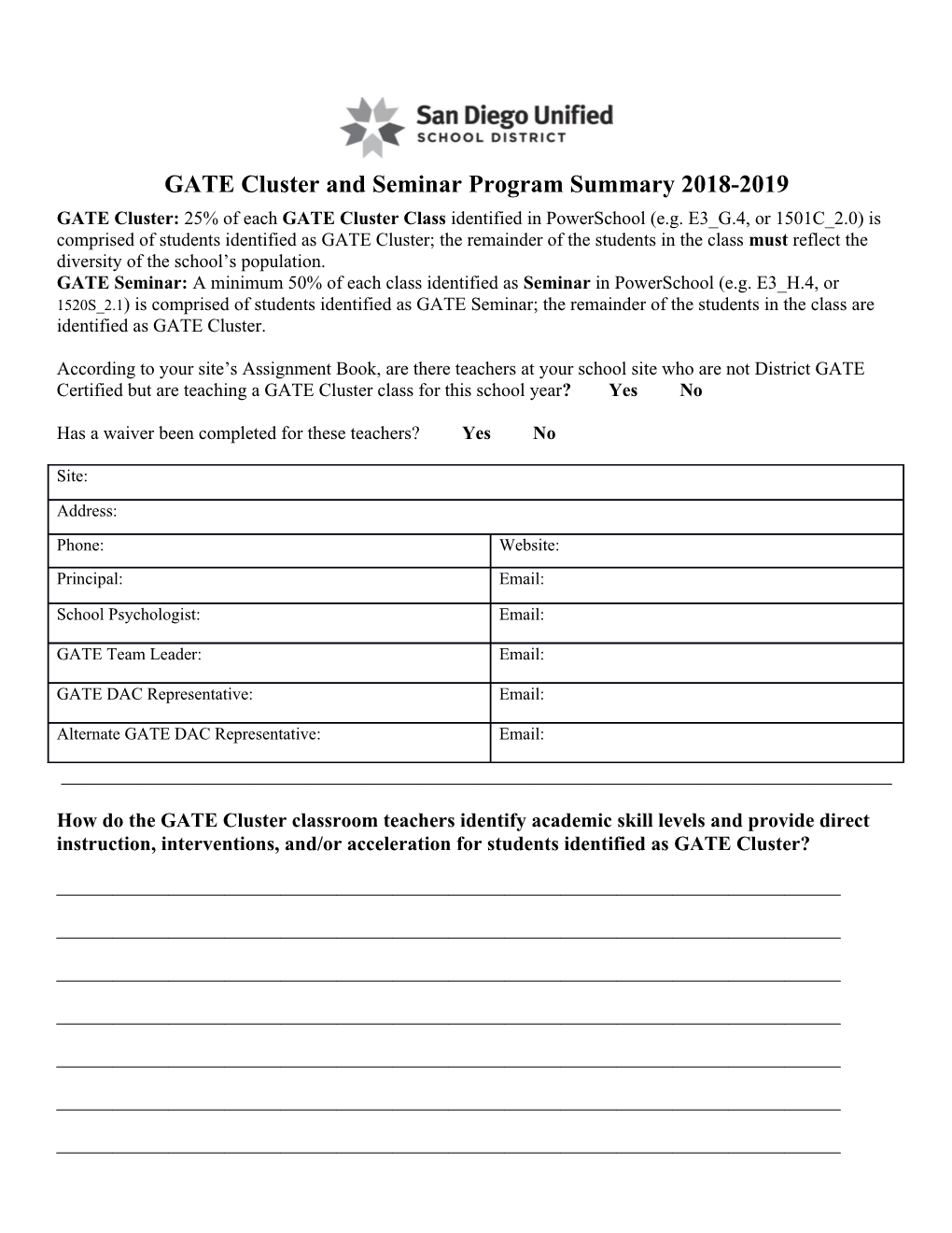 GATE Cluster and Seminar Program Summary 2018-2019