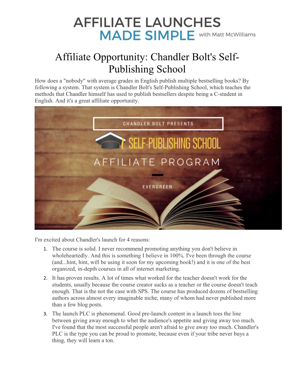 Affiliate Opportunity: Chandler Bolt's Self-Publishing School