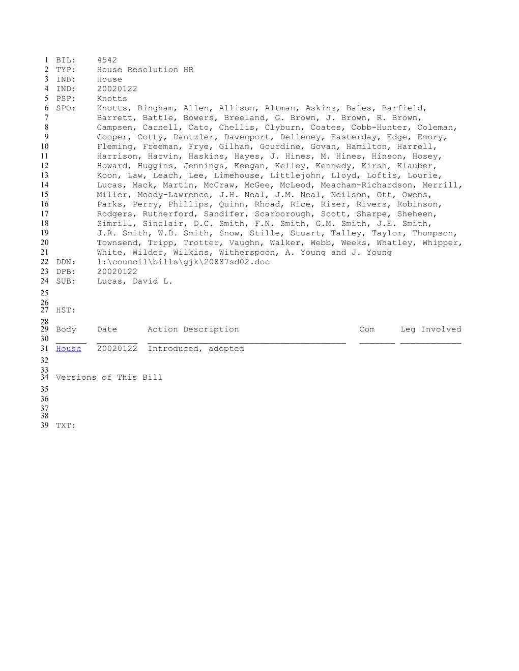 2001-2002 Bill 4542: Lucas, David L. - South Carolina Legislature Online
