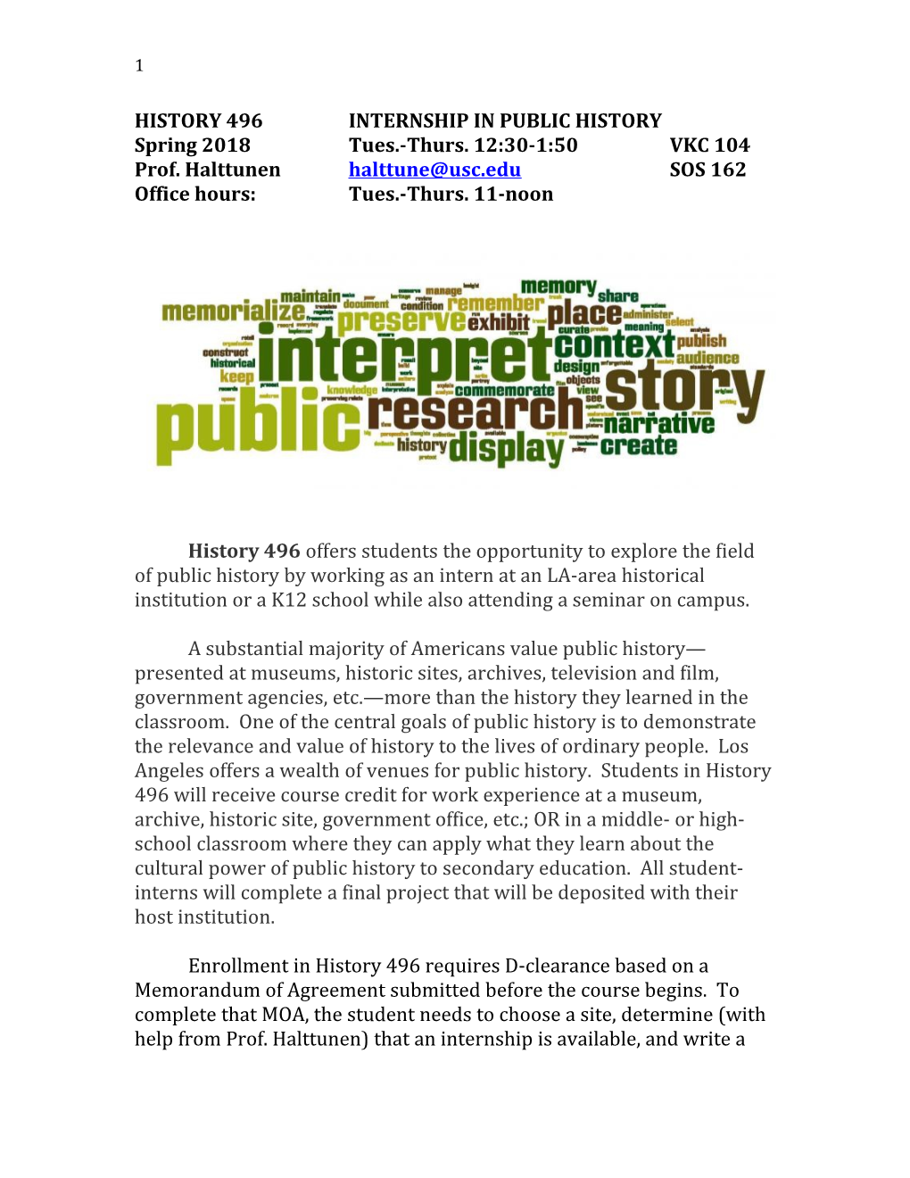 History 496 Internship in Public History