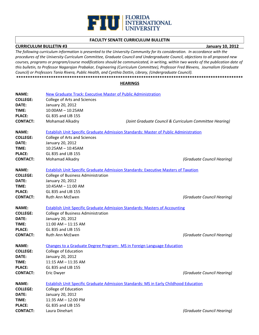 Faculty Senate Curriculum Bulletin s1