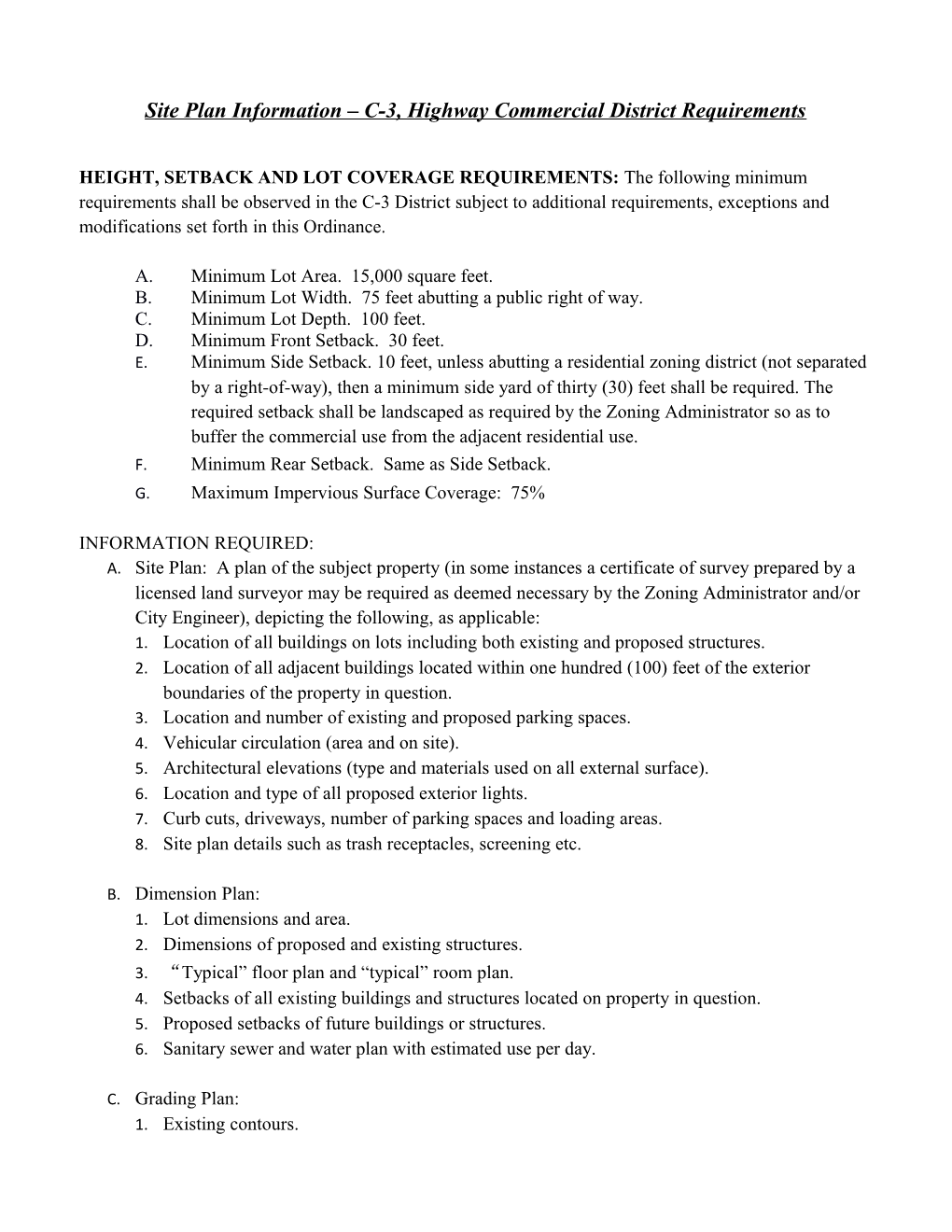 Site Plan Information C-3, Highway Commercial District Requirements