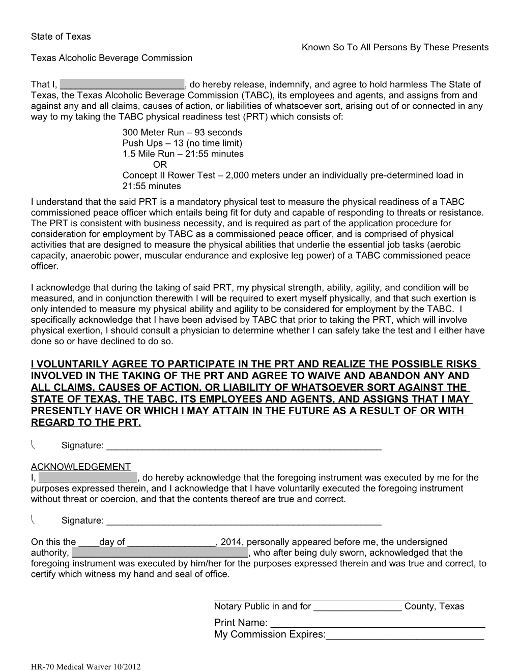 Medical Waiver Physical Readiness Applicants