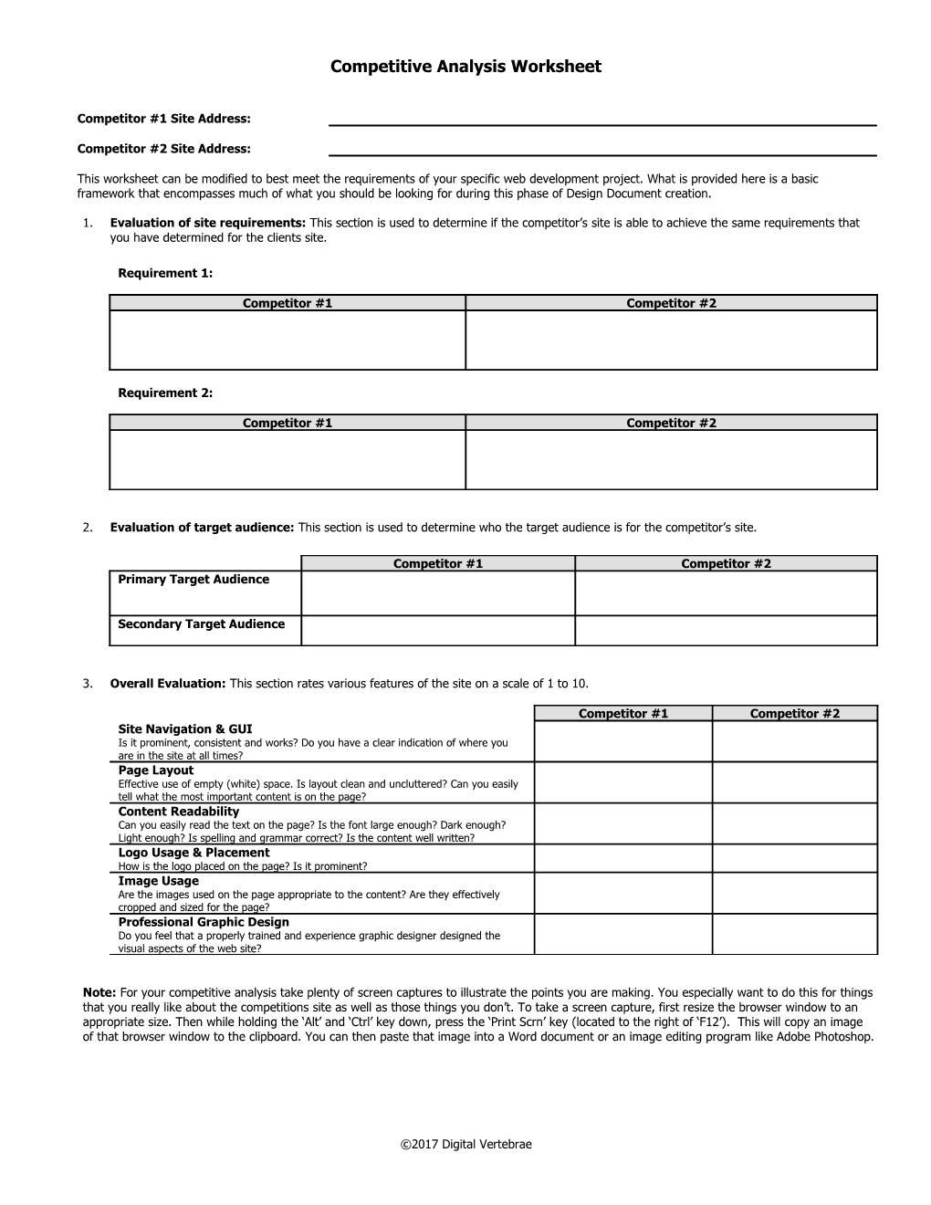 Competitive Analysis Worksheet