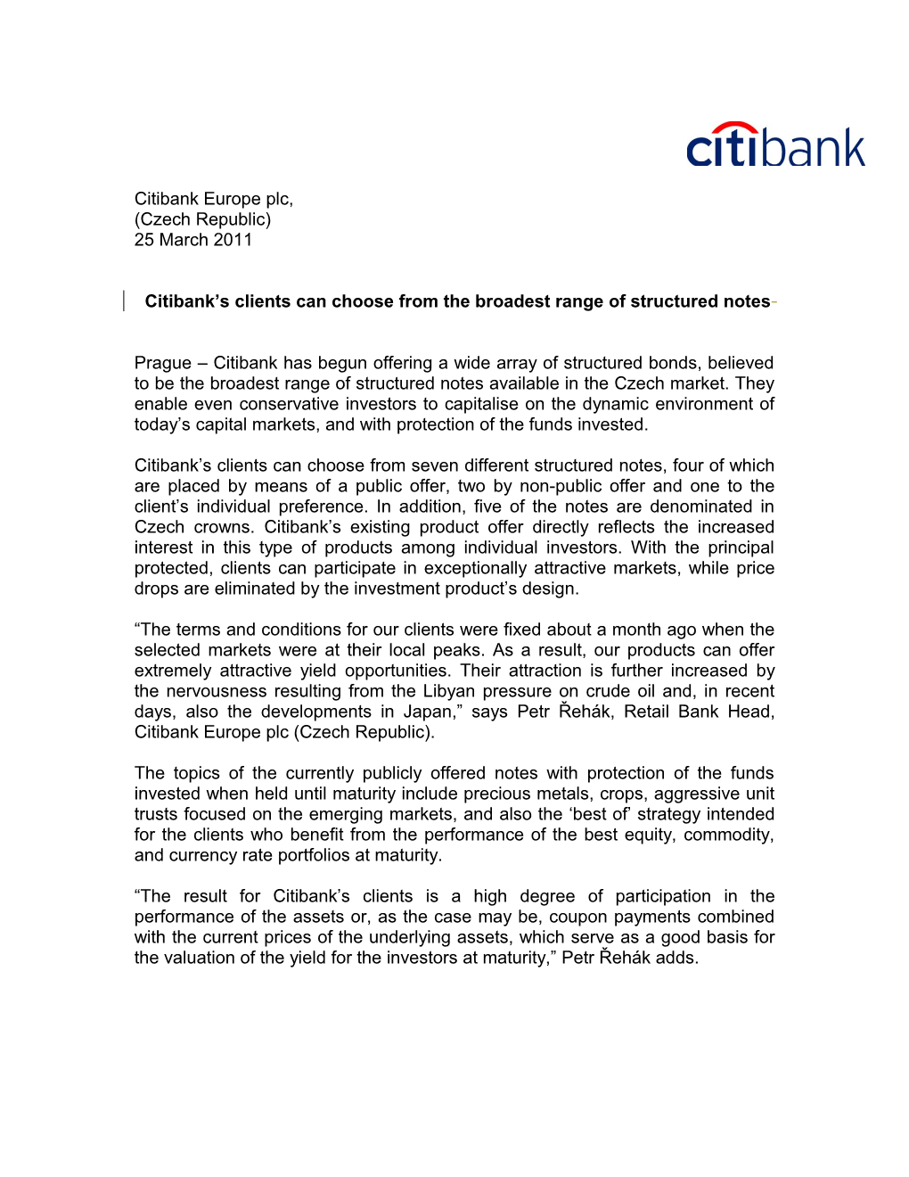 Citibank S Clients Can Choose from the Broadest Range of Structured Notes
