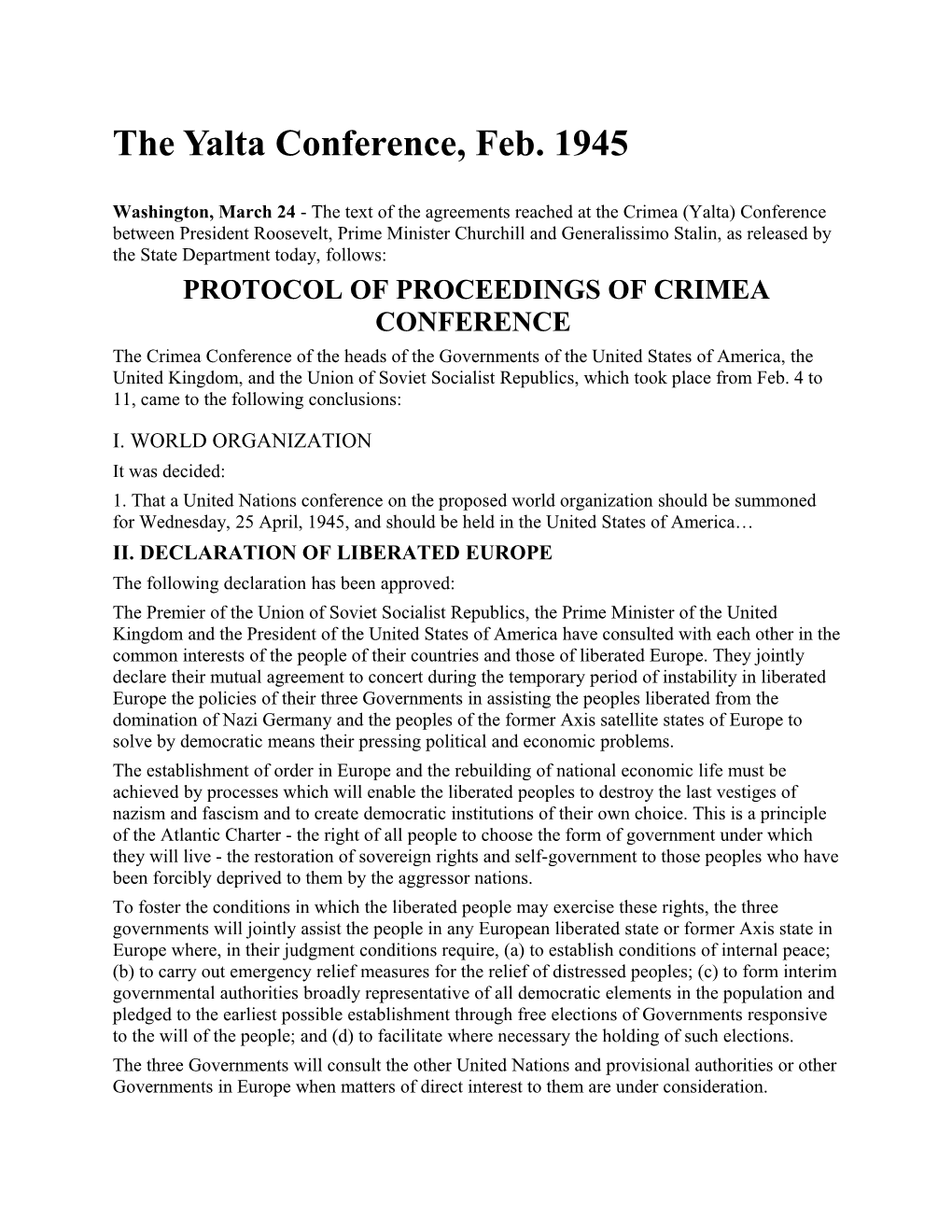 Protocol of Proceedings of Crimea Conference