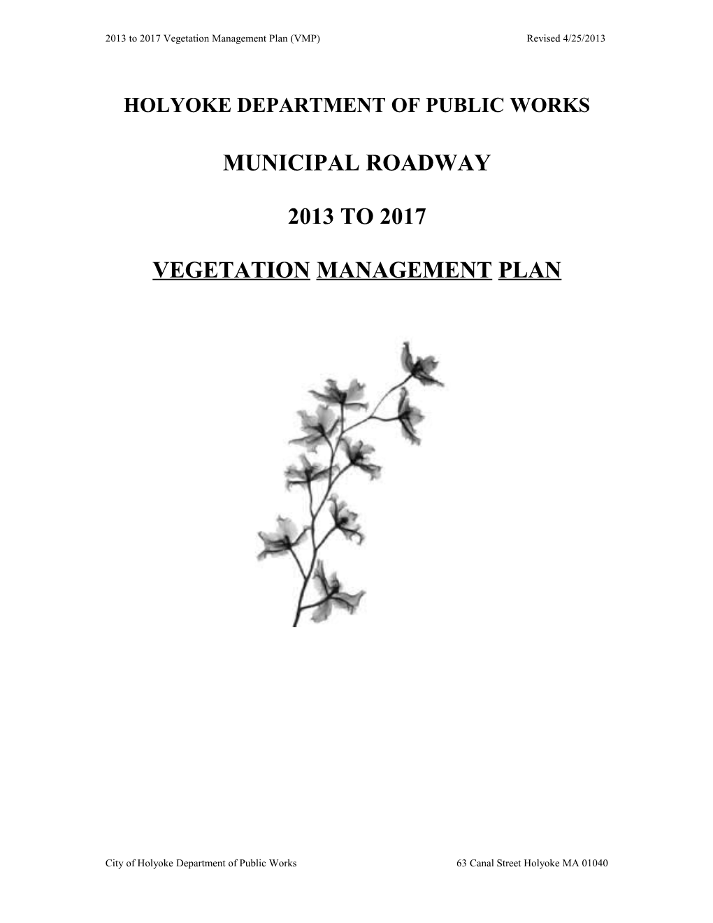 2003 to 2007 Vegetation Management Plan (VMP) Holyoke Department of Public Works
