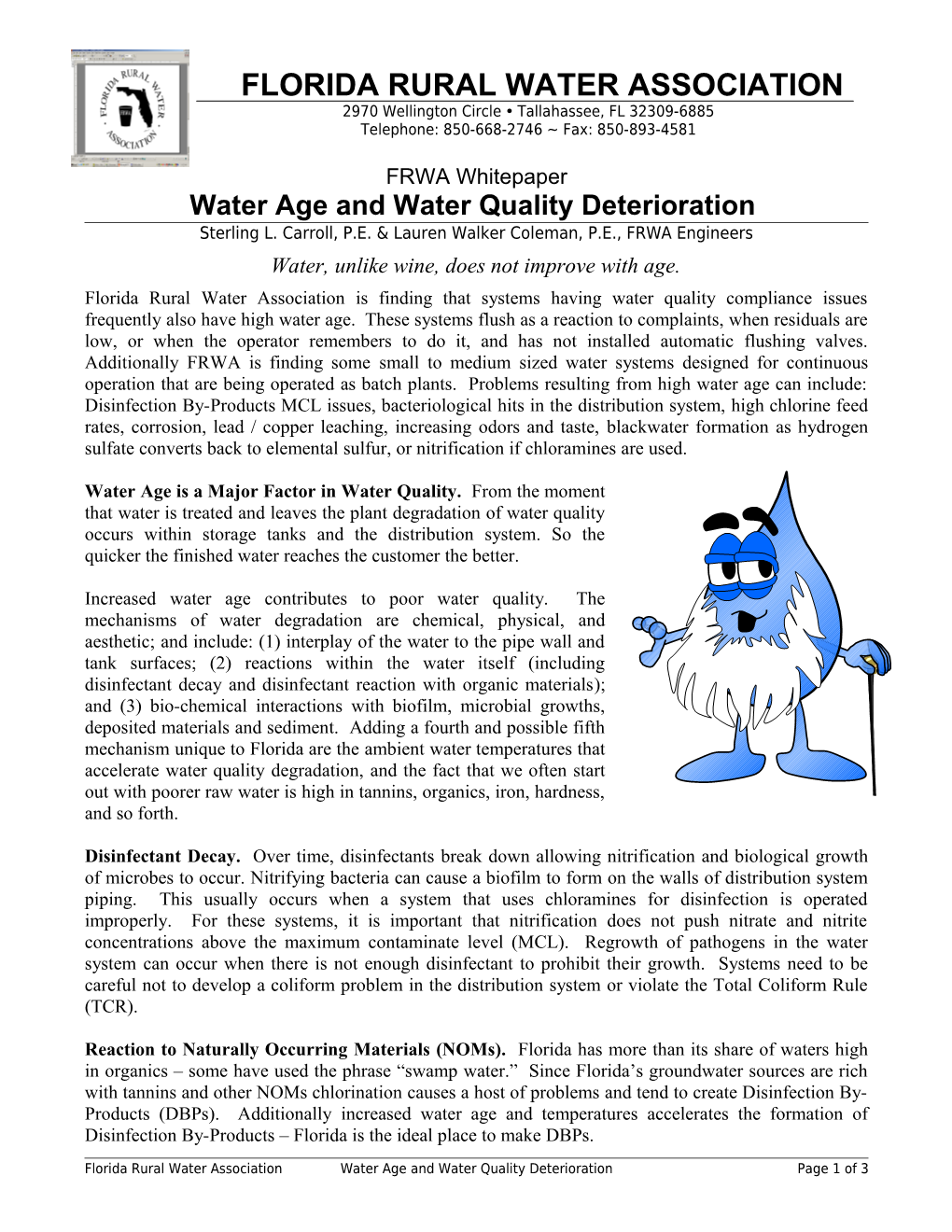 Water Age and Water Quality Deterioration