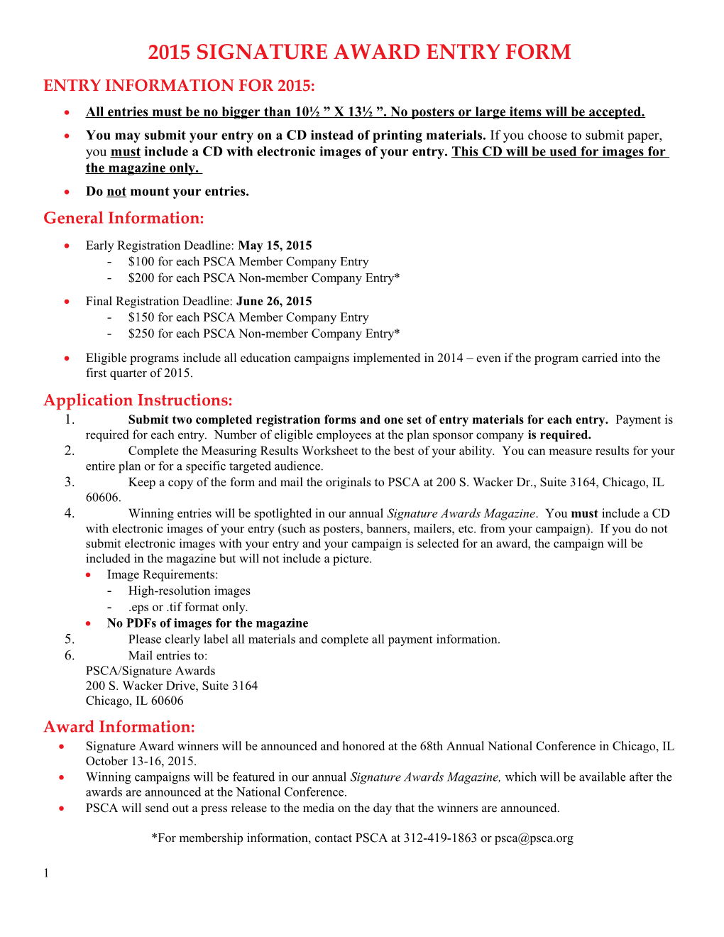 2015 Signature Award Entry Form