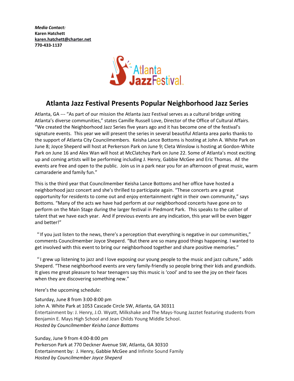 Atlanta Jazz Festival Presents Popular Neighborhood Jazz Series