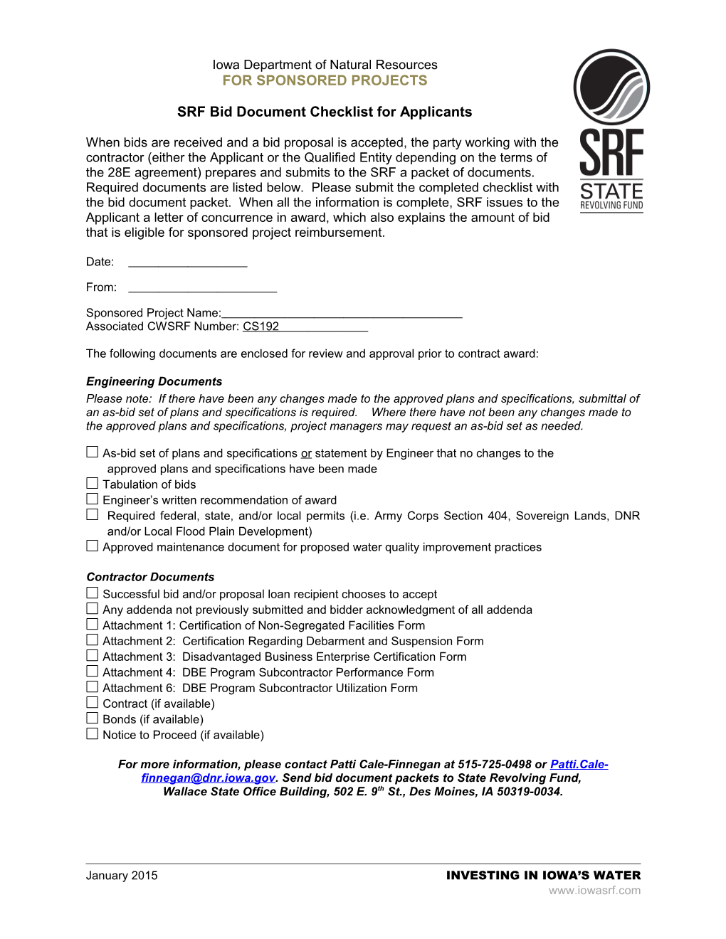 SRF Bid Document Checklist for Applicants