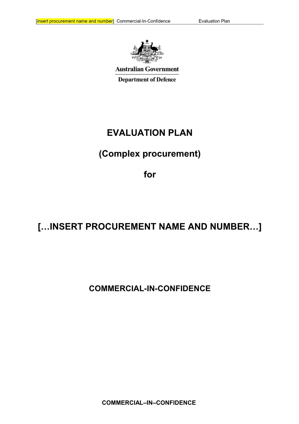 Tender Evaluation Plan (Tep)