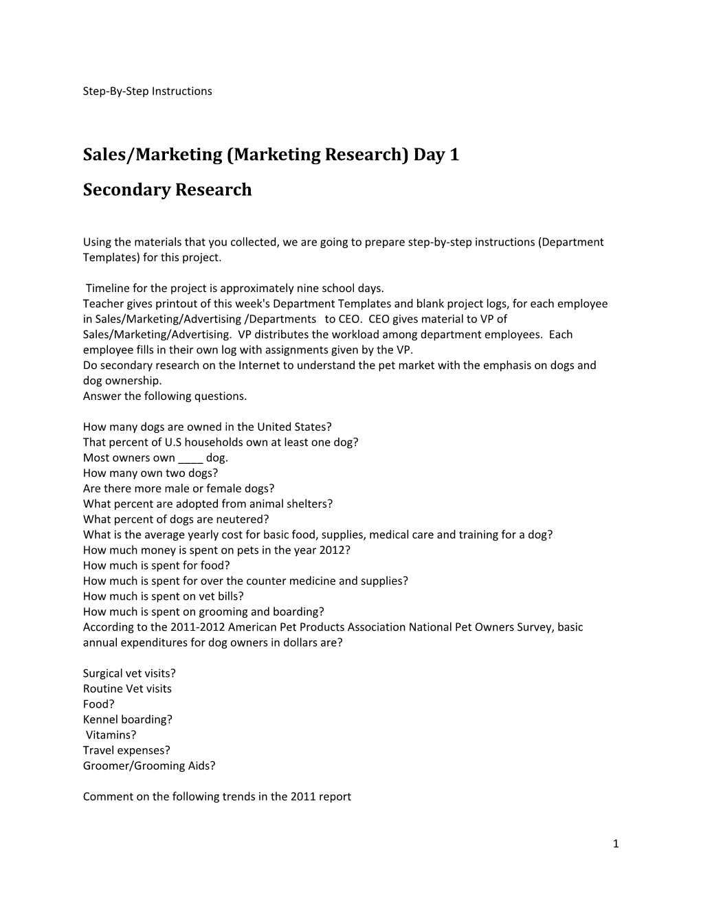 Sales/Marketing (Marketing Research) Day 1