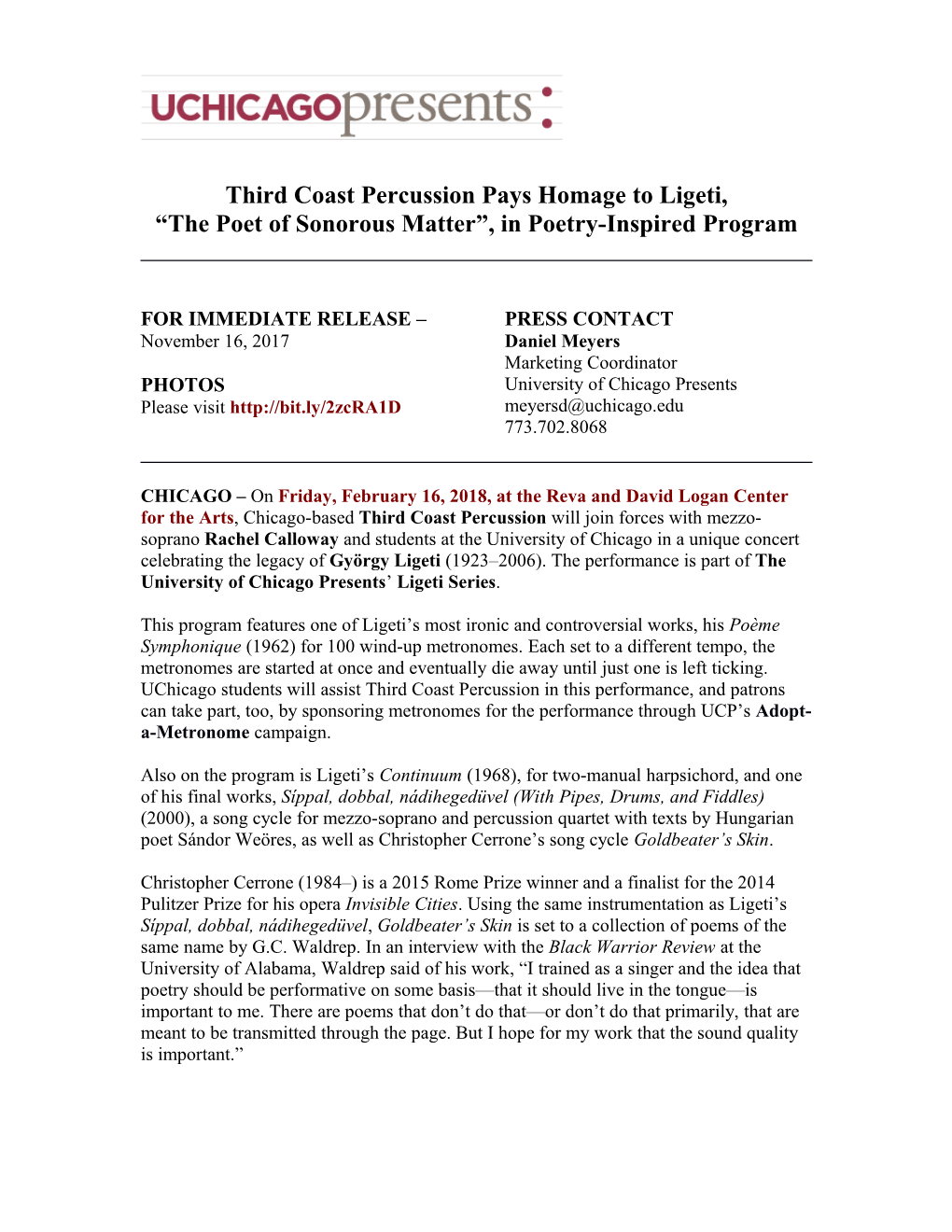 Third Coast Percussion Pays Homage to Ligeti