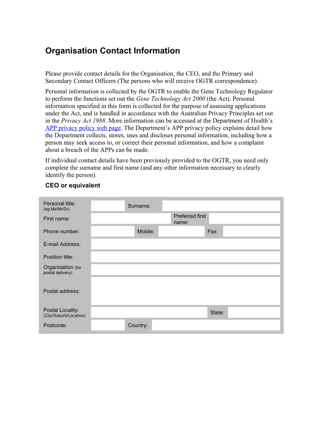 Application for Accreditation of an Organisation