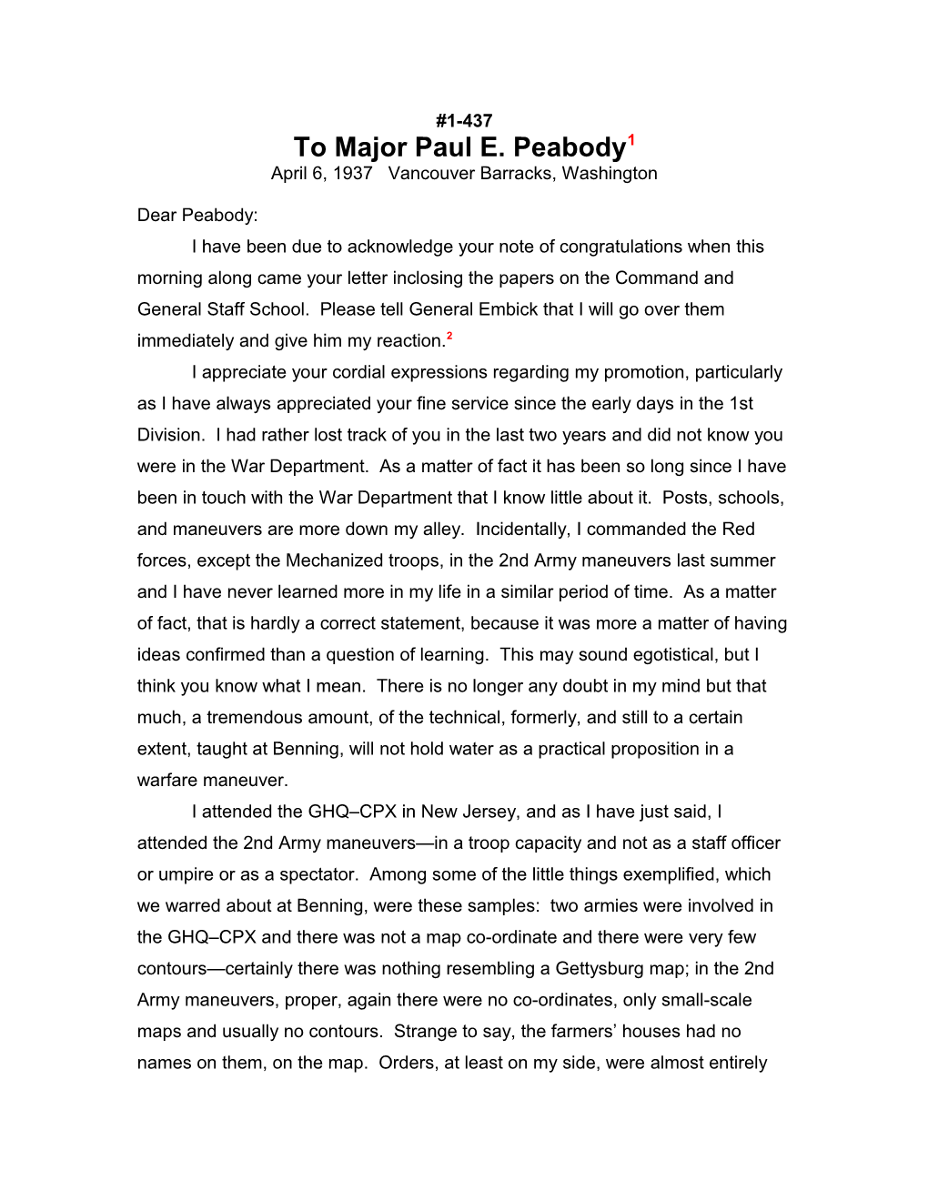 To Major Paul E. Peabody1