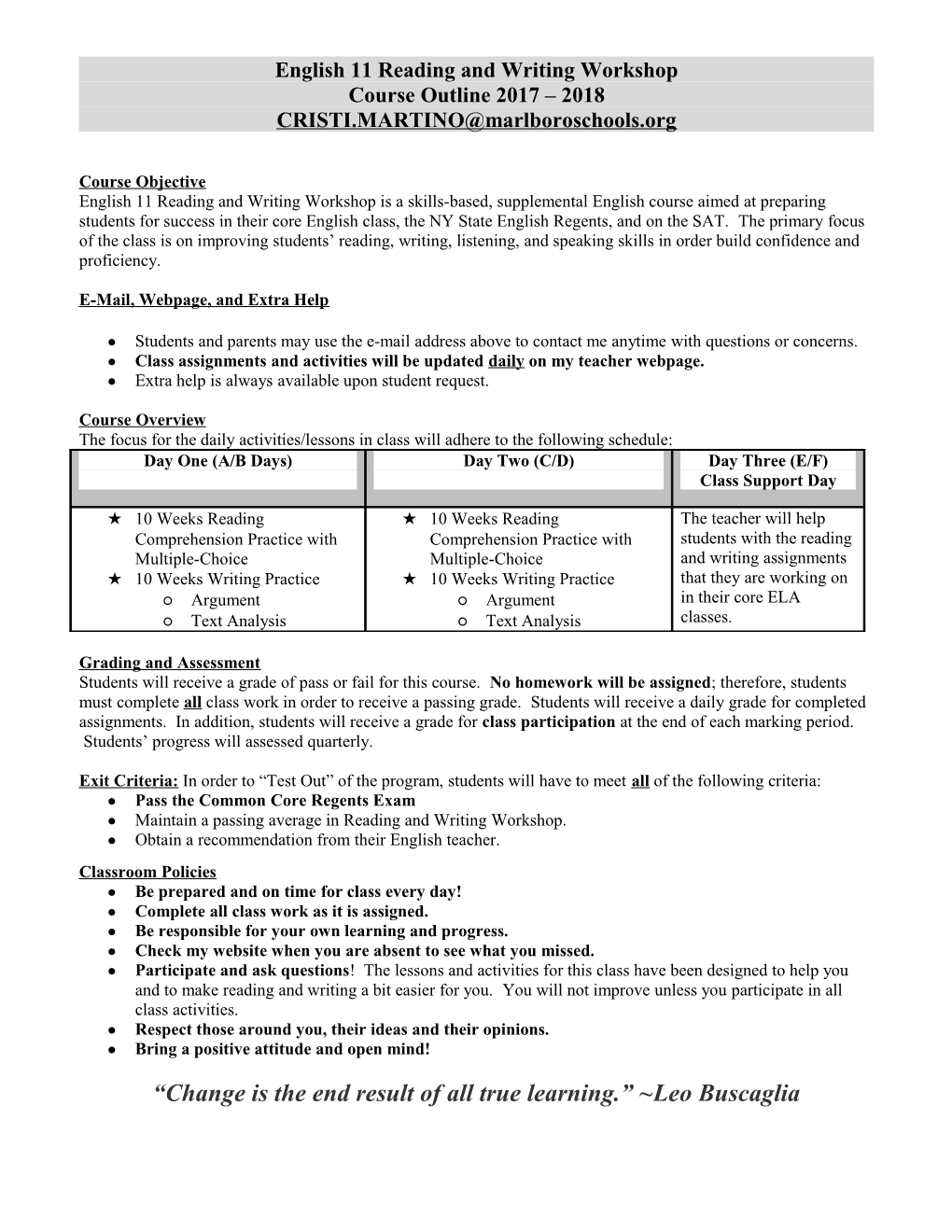 English 11 Reading and Writing Workshop