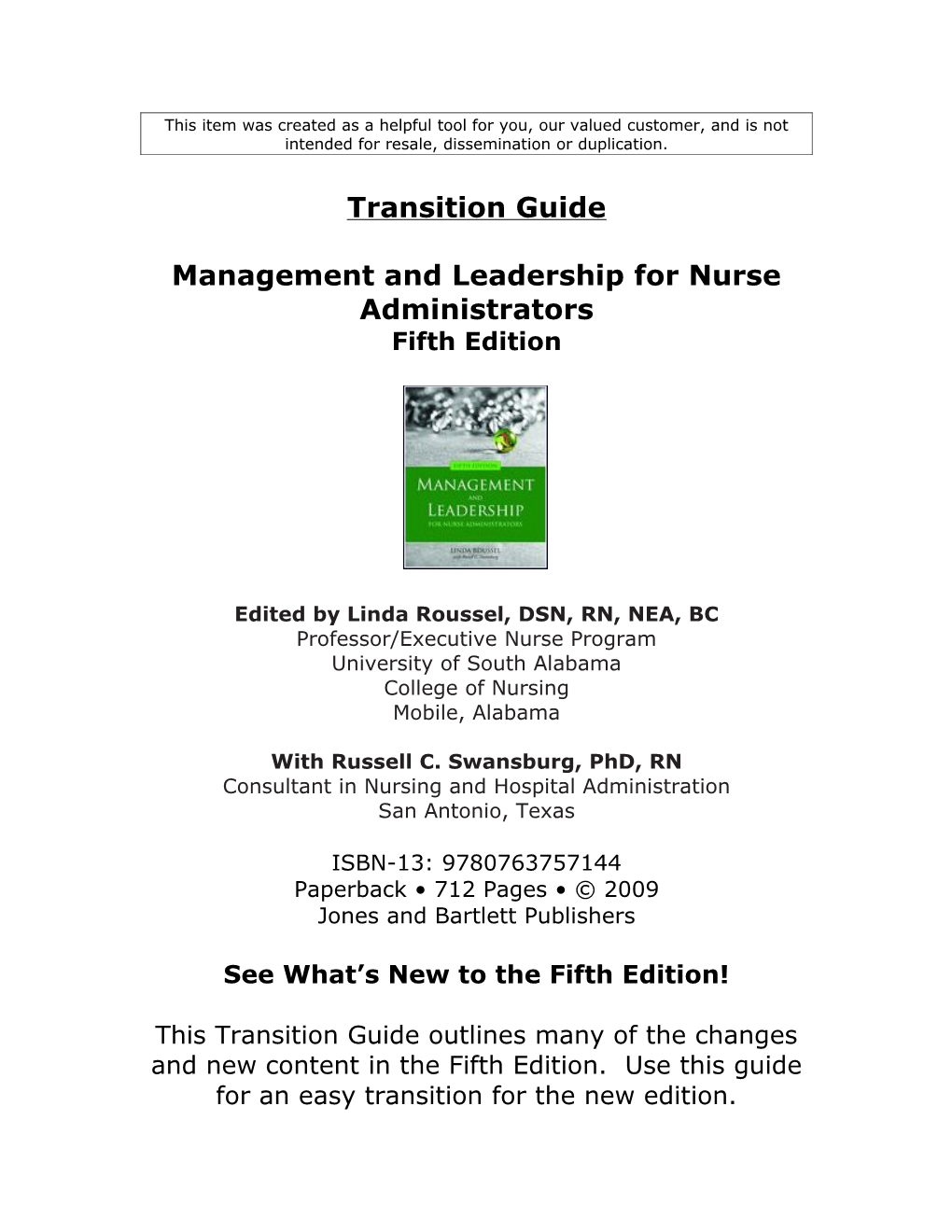 Management and Leadership for Nurse Administrators