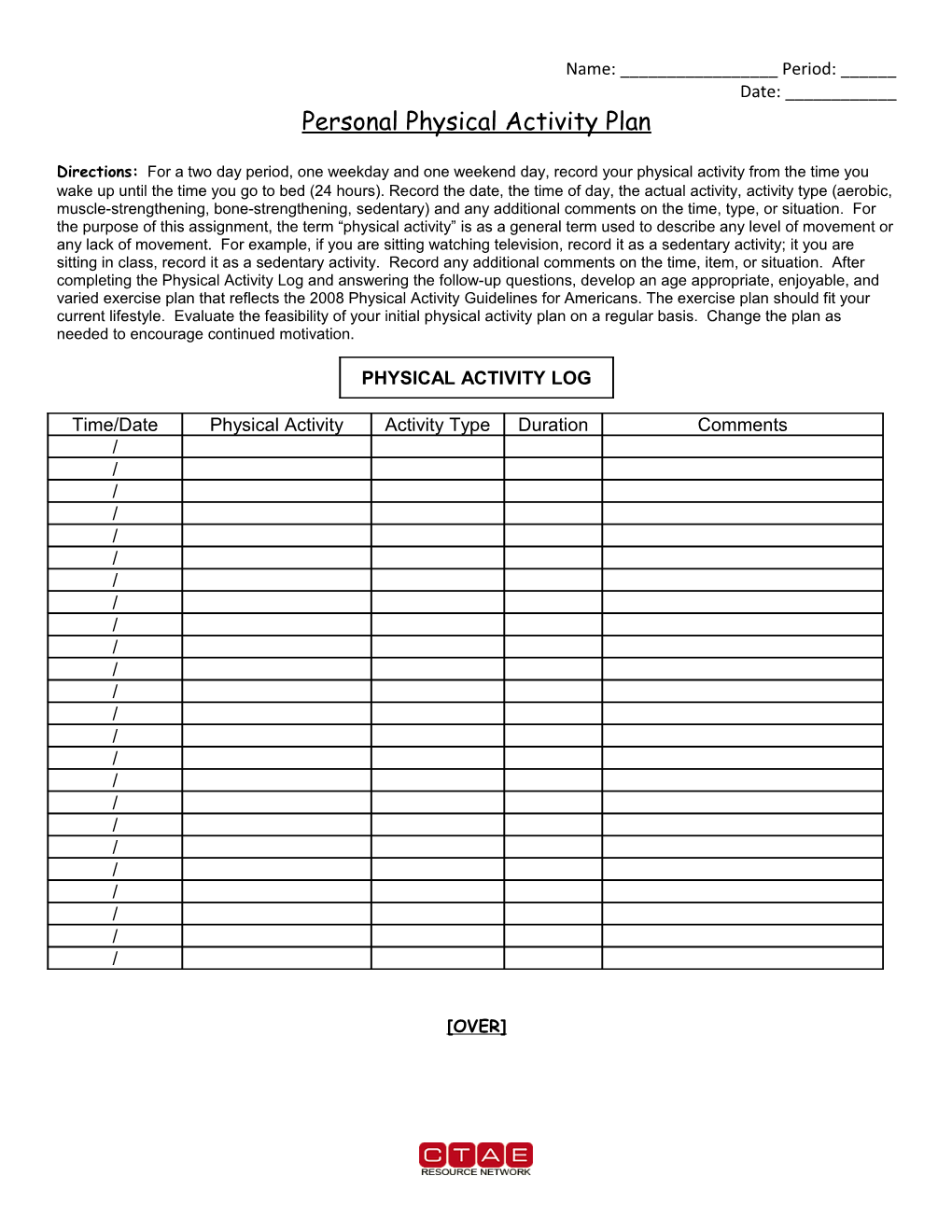 Physical Activity Log Follow-Up Questions