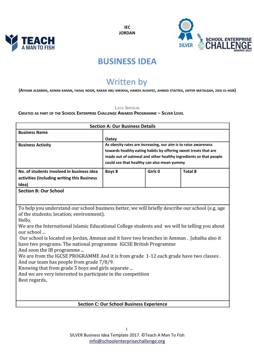 Created As Part of the School Enterprise Challenge Awards Programme Silver Level