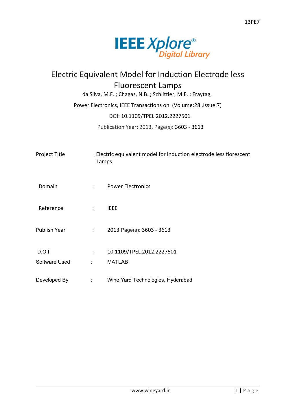 Electric Equivalent Model for Induction Electrode Less Fluorescent Lamps