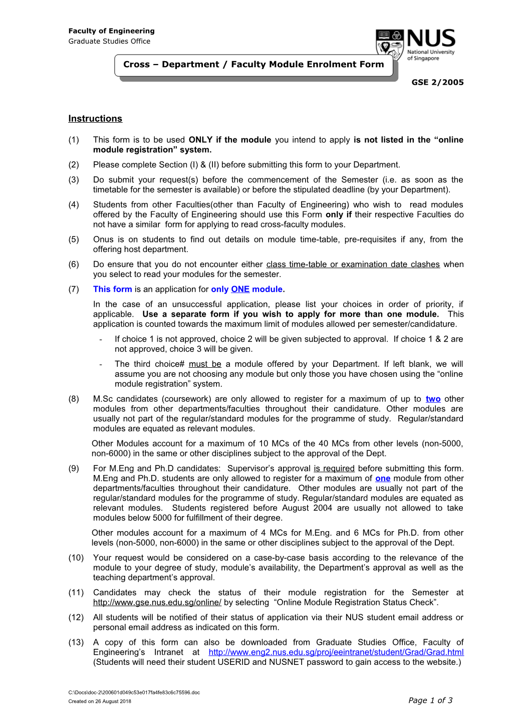 (2)Please Complete Section (I) & (II) Before Submitting This Form to Your Department