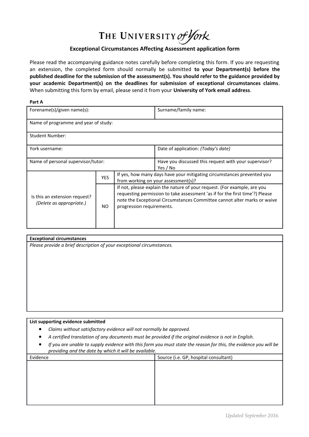 Exceptional Circumstances Affecting Assessmentapplication Form