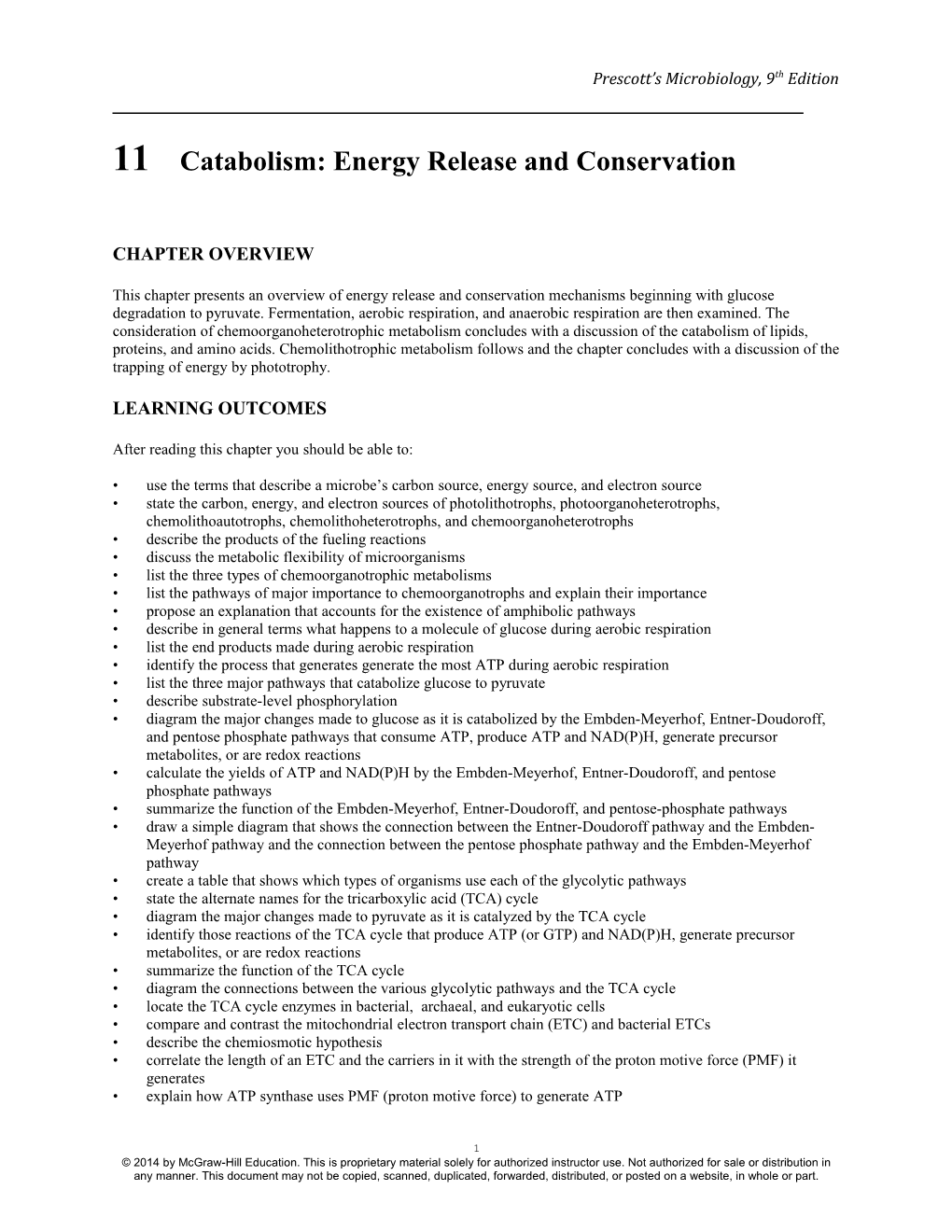 11Catabolism: Energy Release and Conservation