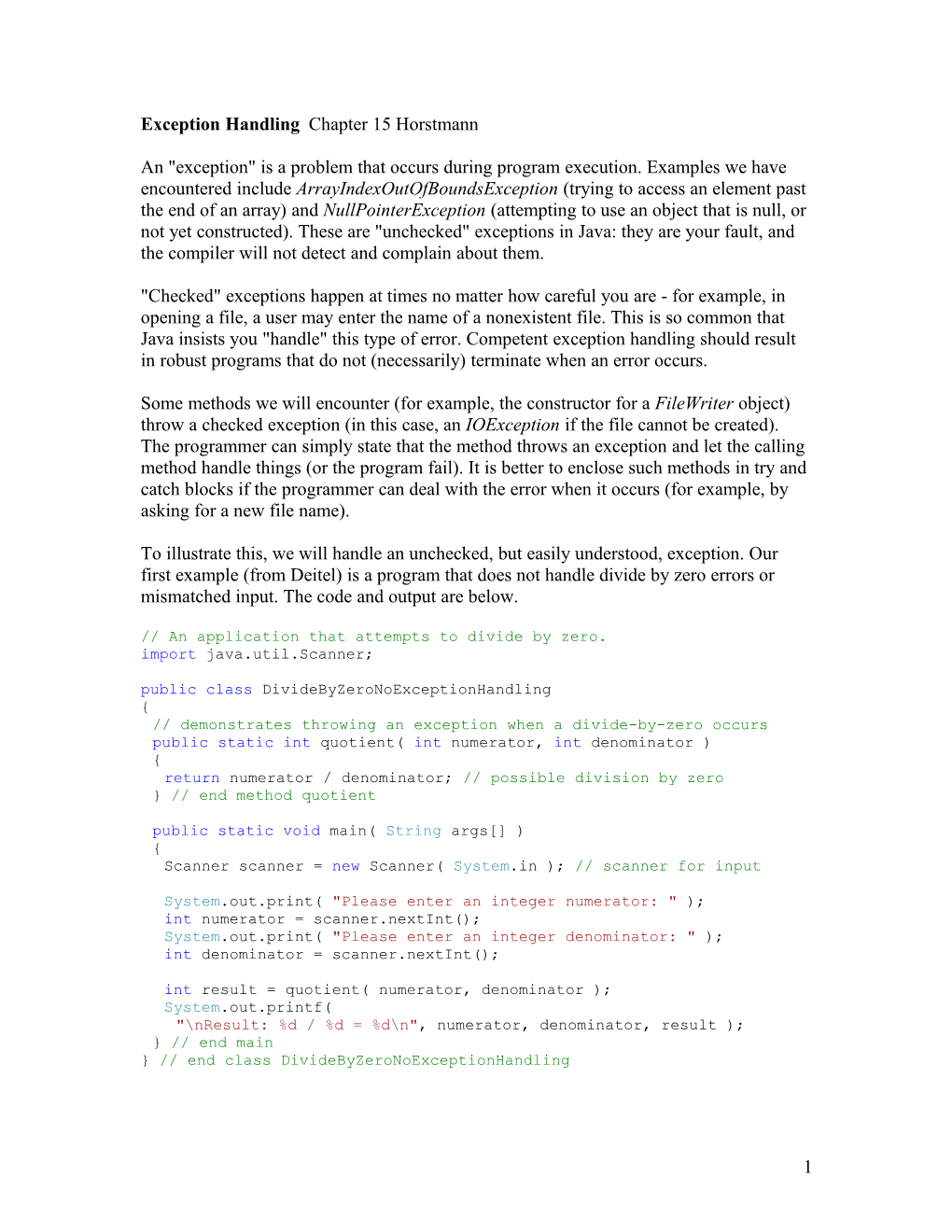 Exception Handling Chapter 15 Horstmann