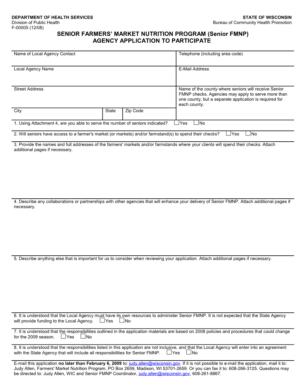 Senior FMNP Agency Application to Participate, F-00005