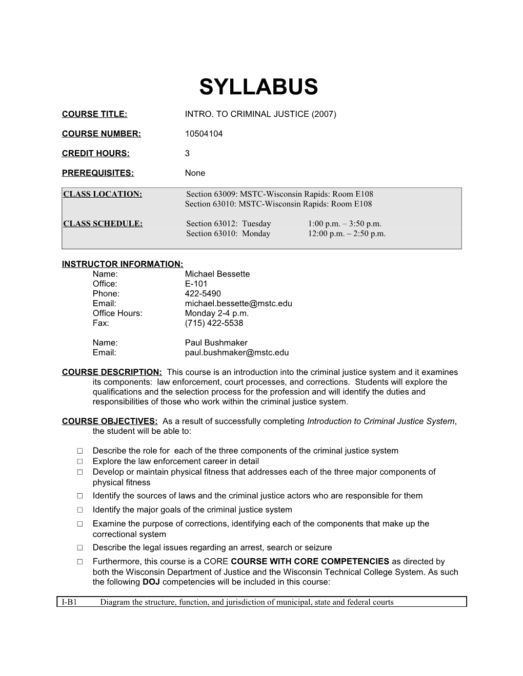 SYLABUS ADENDUM: Introduction to CJ