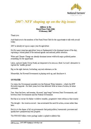 2007: NFF Shaping up on the Big Issues