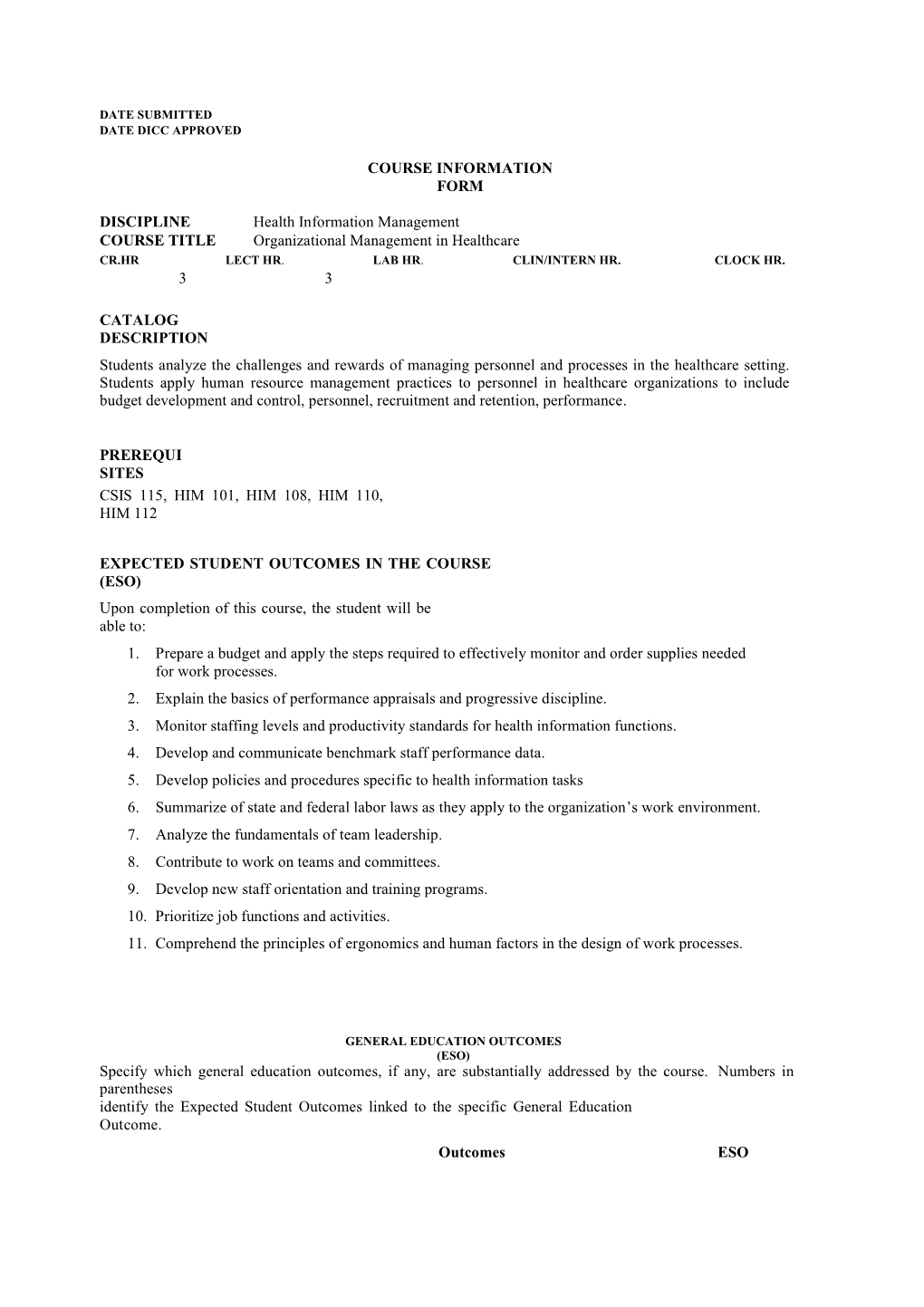 MCC - Course Information Form - HIM 135