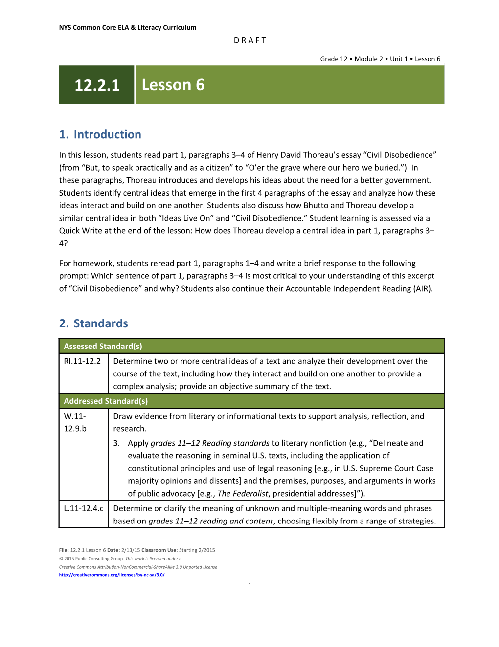 In This Lesson, Students Readpart 1, Paragraphs 3 4 of Henry David Thoreau S Essay Civil