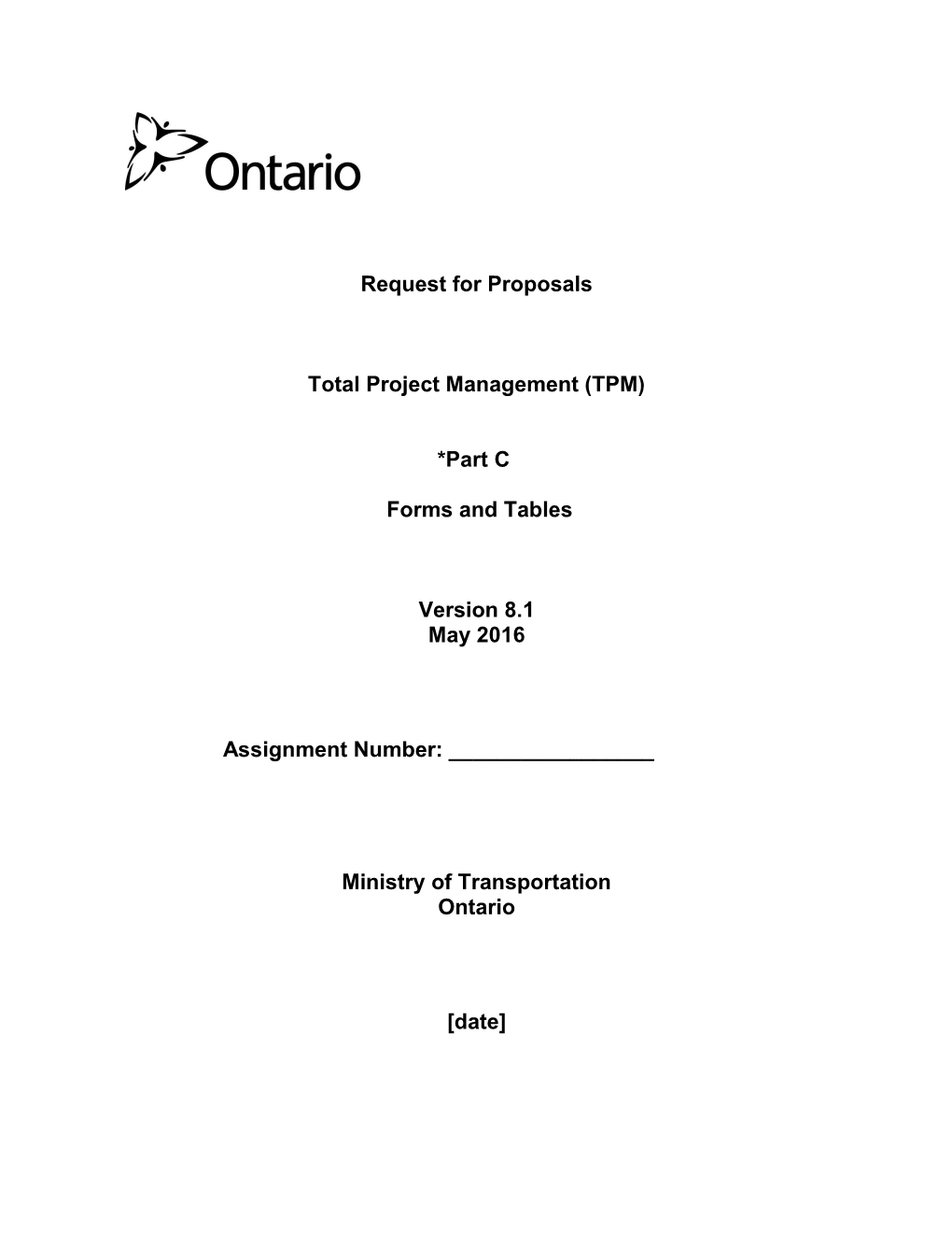 RFP Part C Forms and Tables Assignment Number