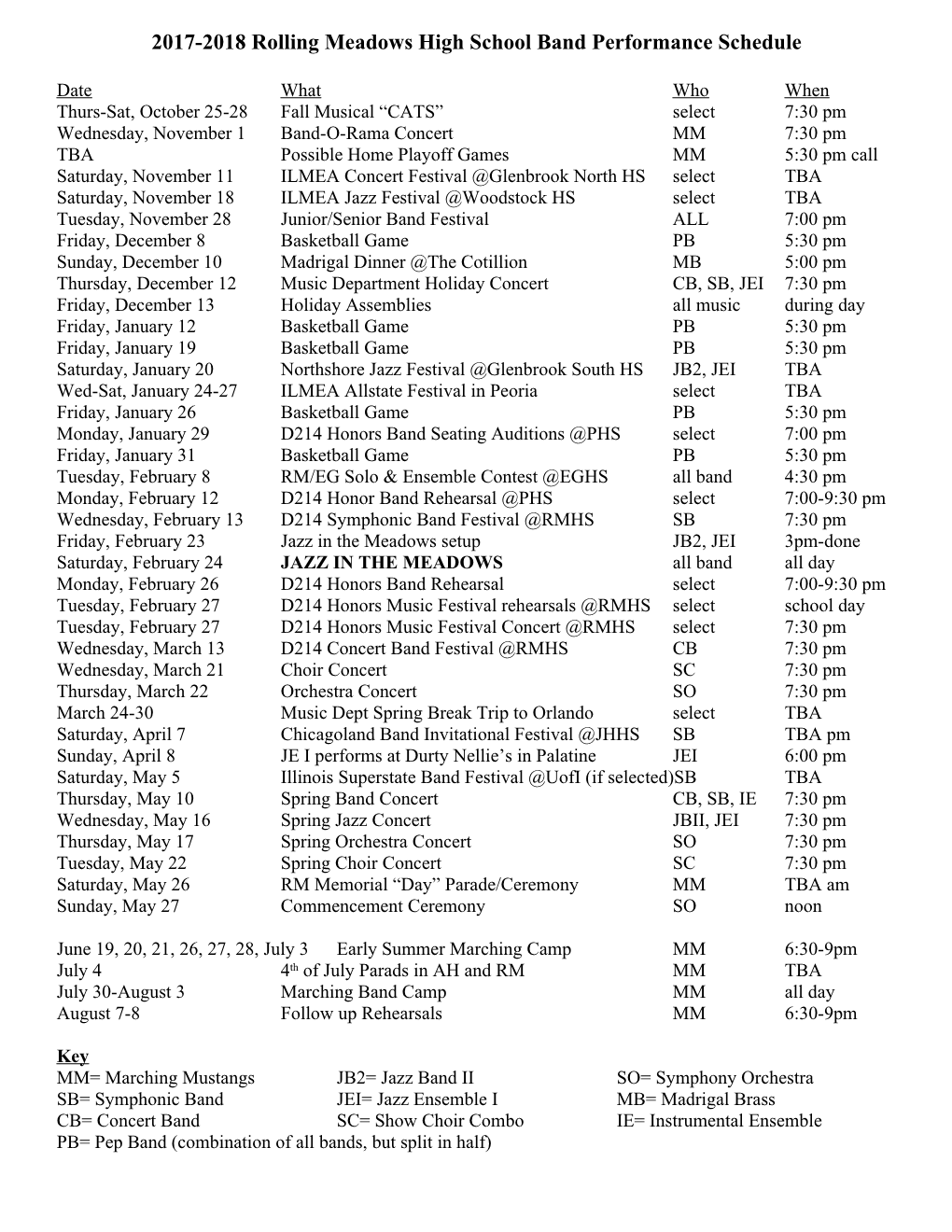 2008 Fall Color Guard Practice and Performance Schedule
