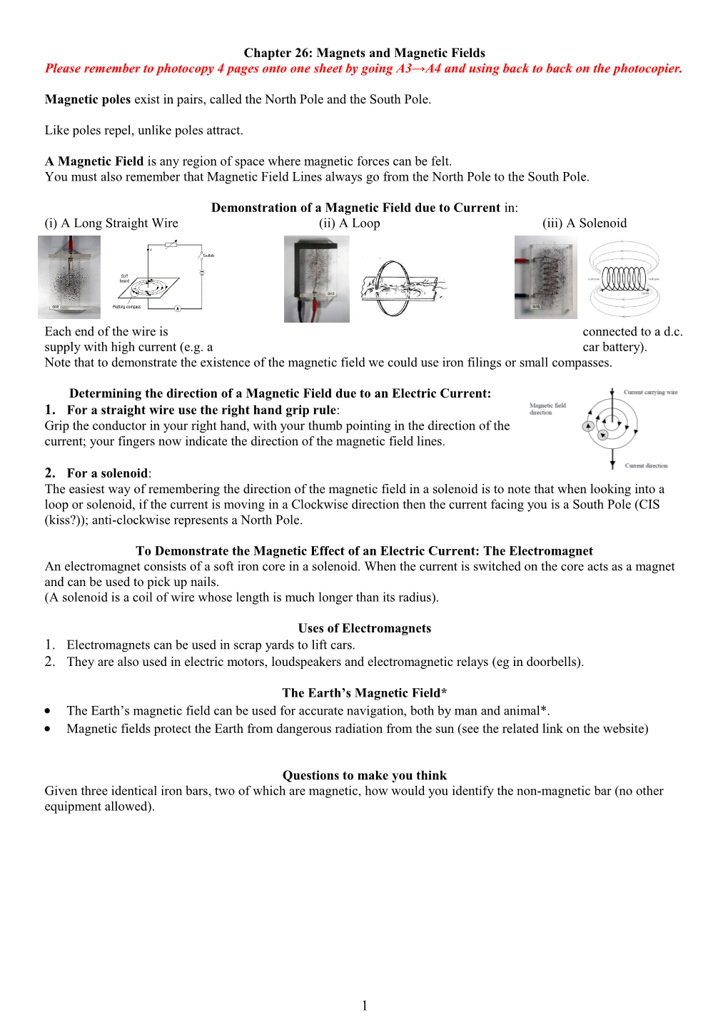 Chapter 26: Magnets and Magnetic Fields