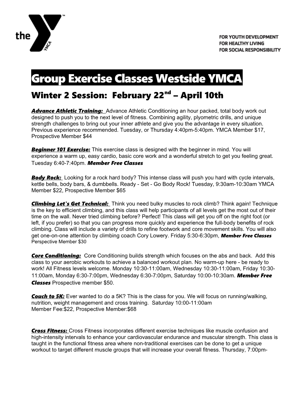 Groupexerciseclasses Westside YMCA