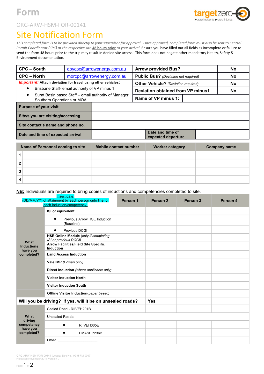 Form - Site Visit Notification Form - MS Word Format