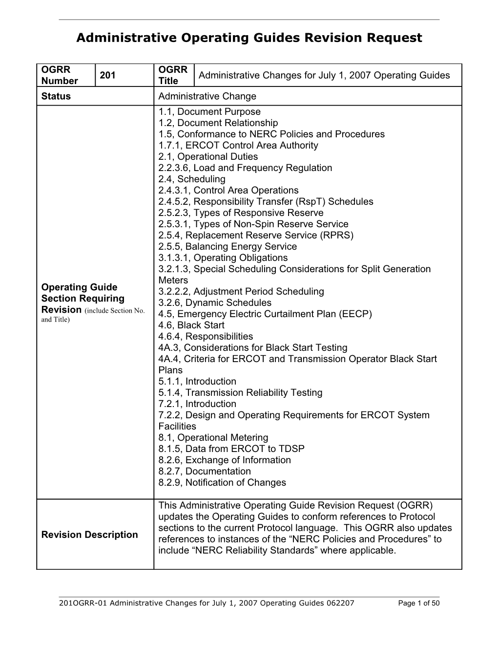 Administrative Operating Guides Revision Request