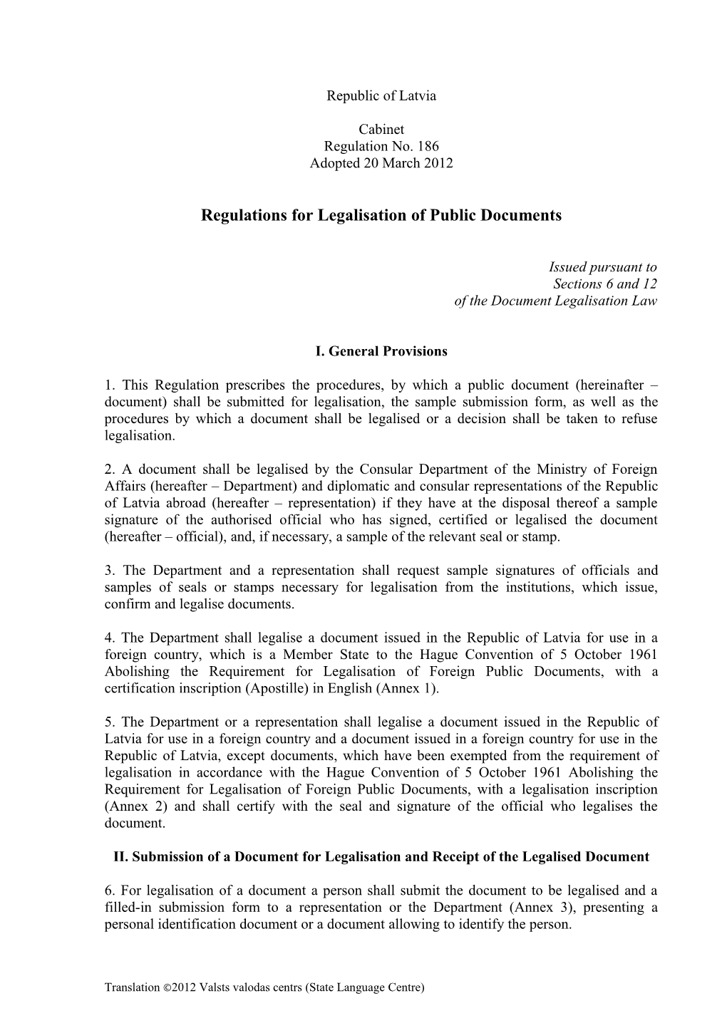 Regulations for Legalisation of Public Documents