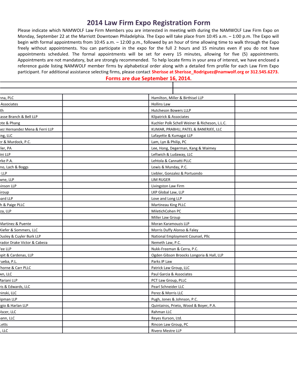 2014 Law Firm Expo Registration Form