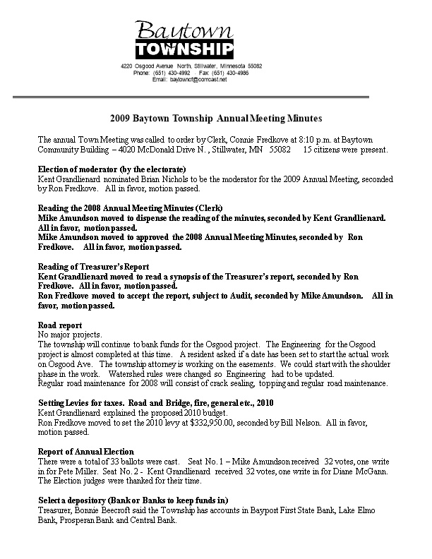 2009Baytowntownship Annual Meeting Minutes