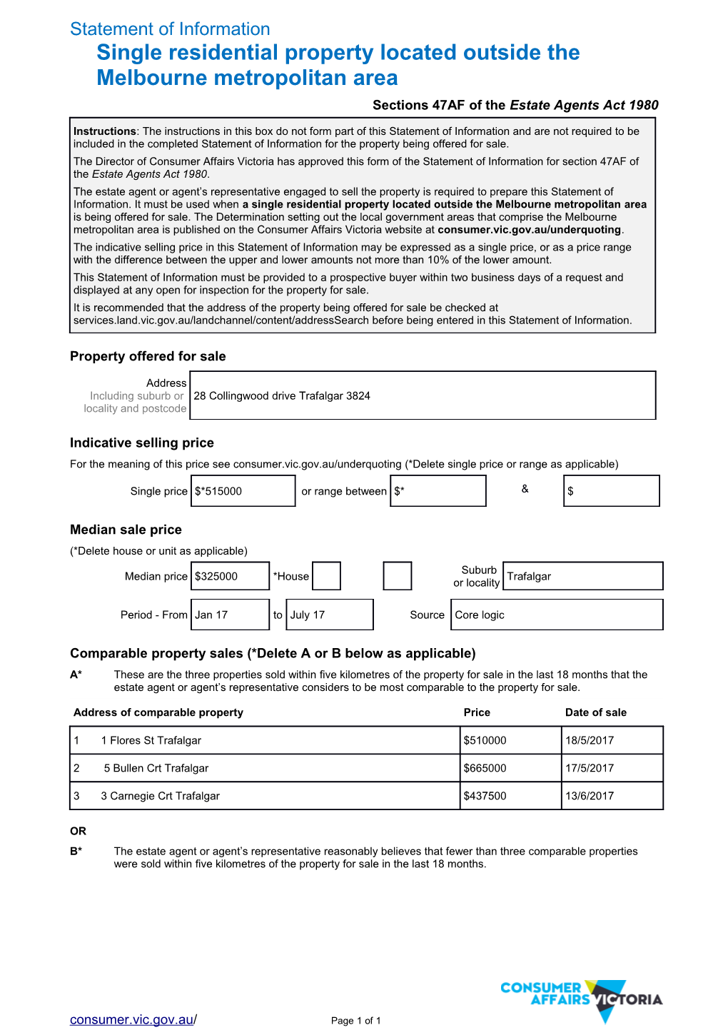 Statement of Informationsingle Residential Property Located Outside the Melbourne Metropolitan