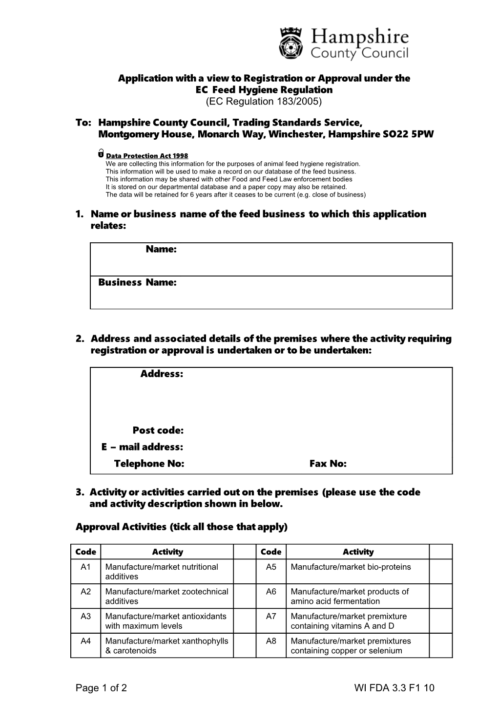 Application with a View to Registration Or Approval Under The