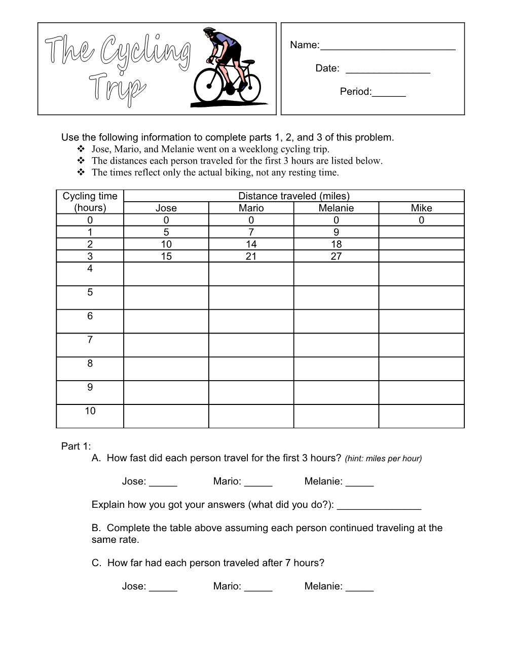 Use the Following Information to Complete Parts 1, 2, and 3 of This Problem