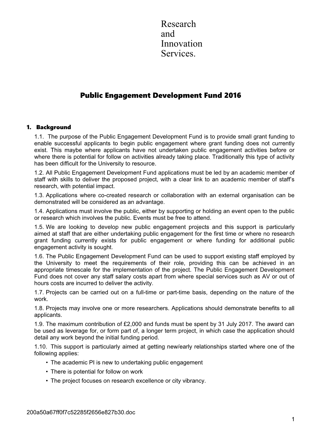 Public Engagement Development Fund 2016